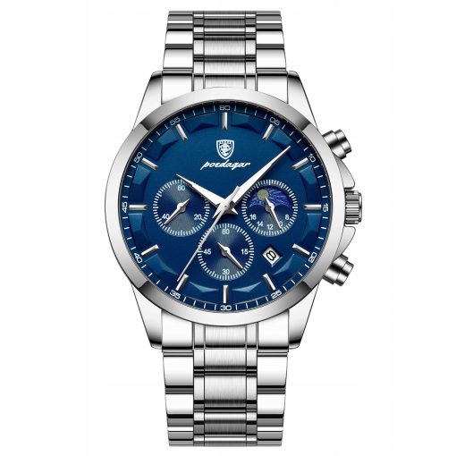 ZEGAREK MĘSKI ELEGANCKI POEDAGAR WSKAŹNIK DZIEŃ / NOC CHRONOGRAF PUDEŁKO