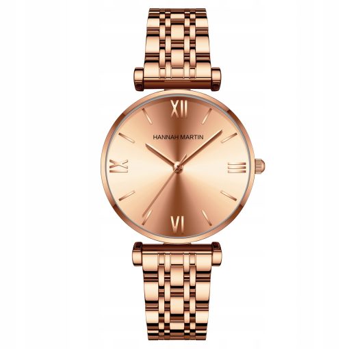 Piękny damski zegarek na bransolecie HANNAH MARTIN 1522 elegancki cały rose gold