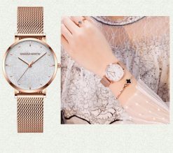 Zegarek damski rose gold na bransolecie mesh HANNAH MARTIN MS36 elegancki piękny pudełko 2