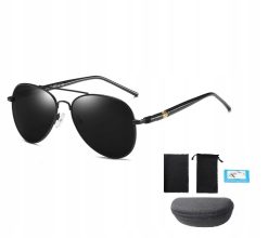 Męskie Okulary Przeciwsłoneczne Solenzio Aviator Polaryzacja z Etui UV400 czarne 0911