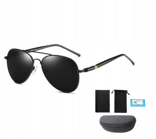 Męskie Okulary Przeciwsłoneczne Solenzio Aviator Polaryzacja z Etui UV400 czarne 0911