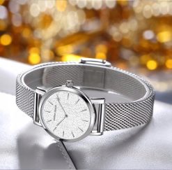 Srebrny zegarek damski na bransolecie mesh HANNAH MARTIN MS36 elegancki piękny pudełko 3