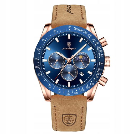 ZEGAREK MĘSKI ELEGANCKI POEDAGAR CHRONOGRAF PUDEŁKO WSKAŹNIK DZIEŃ / NOC
