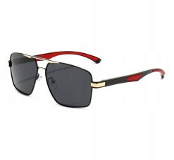 Męskie Okulary Przeciwsłoneczne Solenzio Aviator Polaryzacja z Etui UV400 czarne złote czerwone 2