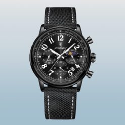 Czarny męski zegarek na pasku POEDAGAR 808 chronograf pudełko wskaźnik dzień/noc 2
