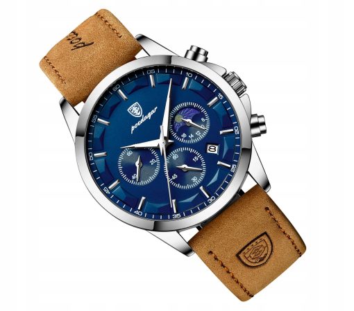ZEGAREK MĘSKI ELEGANCKI POEDAGAR CHRONOGRAF PUDEŁKO WSKAŹNIK DZIEŃ / NOC