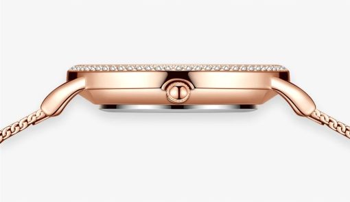 Zegarek damski na bransolecie mesh HANNAH MARTIN ZS36 tarcza z morskiej muszli rose gold żółty