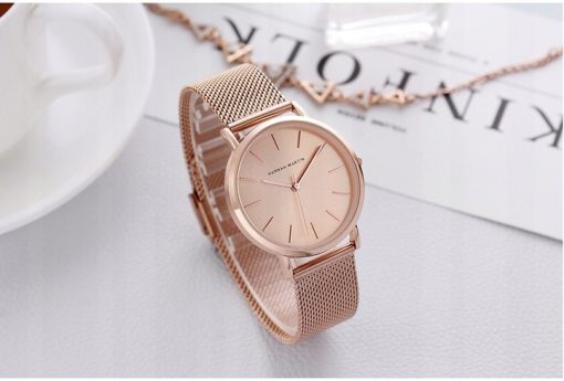 Elegancki zegarek damski na bransolecie mesh HANNAH MARTIN HM36 cały rose gold