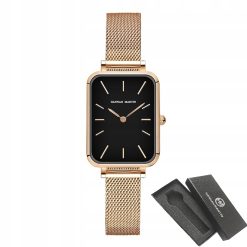 Damski zegarek na bransolecie mesh HANNAH MARTIN 1241 piękny elegancki rose gold czarny