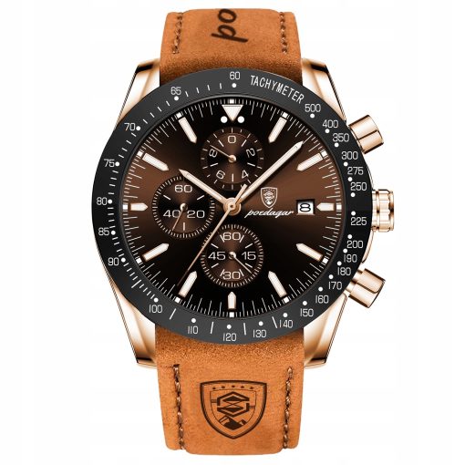 ZEGAREK MĘSKI ELEGANCKI POEDAGAR SPOROTWY CHRONOGRAF+PUDEŁKO SKÓRZANY PASEK