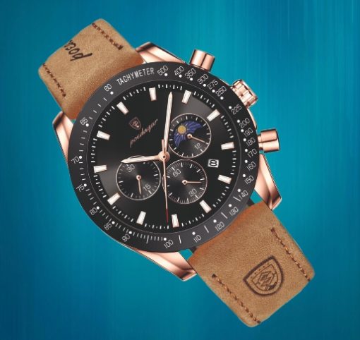 ZEGAREK MĘSKI ELEGANCKI POEDAGAR CHRONOGRAF PUDEŁKO WSKAŹNIK DZIEŃ / NOC