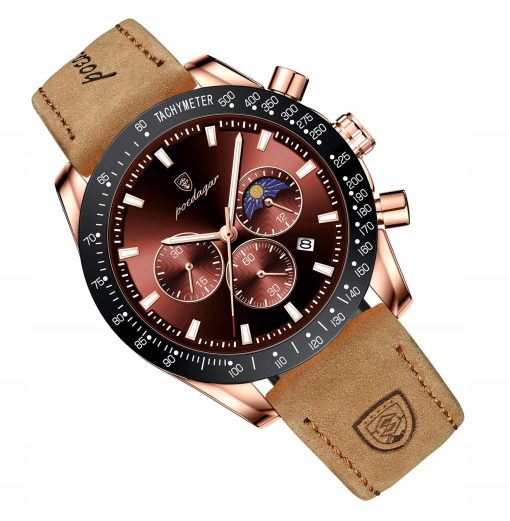 ZEGAREK MĘSKI ELEGANCKI POEDAGAR CHRONOGRAF PUDEŁKO WSKAŹNIK DZIEŃ / NOC