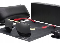 Męskie Okulary Przeciwsłoneczne Solenzio Aviator Polaryzacja z Etui UV400 czarne złote czerwone 4