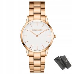 Zegarek damski na bransolecie HANNAH MARTIN 1223 rose gold elegancki pudełko