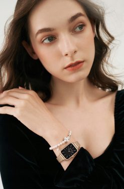 Damski zegarek na bransolecie mesh HANNAH MARTIN 1241 piękny elegancki rose gold czarny 4