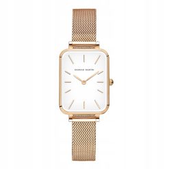 Damski zegarek na bransolecie mesh HANNAH MARTIN 1241 piękny elegancki rose gold biały 4