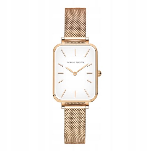 Damski zegarek na bransolecie mesh HANNAH MARTIN 1241 piękny elegancki rose gold biały