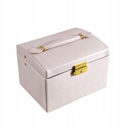 Szkatułka Na Biżuterię Pudełko Organizer Kuferek Z Lusterkiem Różowy 2