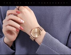Elegancki zegarek damski na bransolecie mesh HANNAH MARTIN HM36 cały rose gold 2