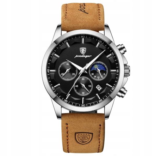 ZEGAREK MĘSKI ELEGANCKI POEDAGAR CHRONOGRAF PUDEŁKO WSKAŹNIK DZIEŃ / NOC