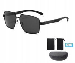 Męskie Okulary Przeciwsłoneczne Solenzio Aviator Polaryzacja z Etui UV400 czarne