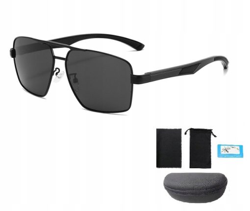 Męskie Okulary Przeciwsłoneczne Solenzio Aviator Polaryzacja z Etui UV400 czarne