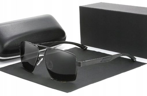 Męskie Okulary Przeciwsłoneczne Solenzio Aviator Polaryzacja z Etui UV400 czarne