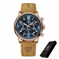 ZEGAREK MĘSKI ELEGANCKI POEDAGAR CHRONOGRAF PUDEŁKO WSKAŹNIK DZIEŃ / NOC