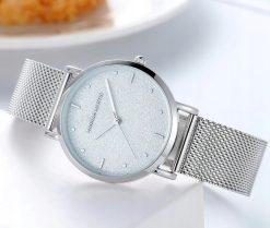 Srebrny zegarek damski na bransolecie mesh HANNAH MARTIN MS36 elegancki piękny pudełko 4