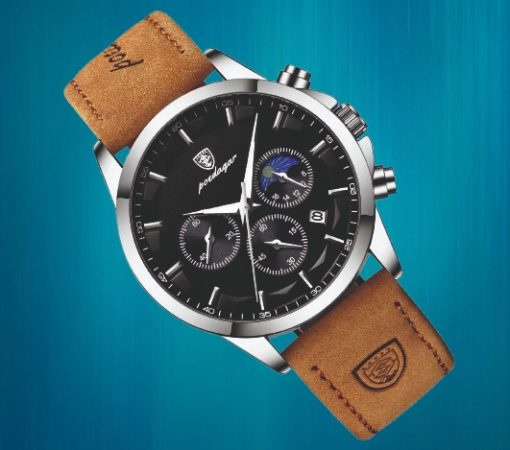 ZEGAREK MĘSKI ELEGANCKI POEDAGAR CHRONOGRAF PUDEŁKO WSKAŹNIK DZIEŃ / NOC