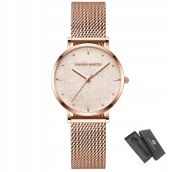 Zegarek damski rose gold na bransolecie mesh HANNAH MARTIN MS36 elegancki piękny pudełko