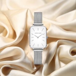 Damski zegarek na bransolecie mesh HANNAH MARTIN 1241 piękny elegancki srebrny biały