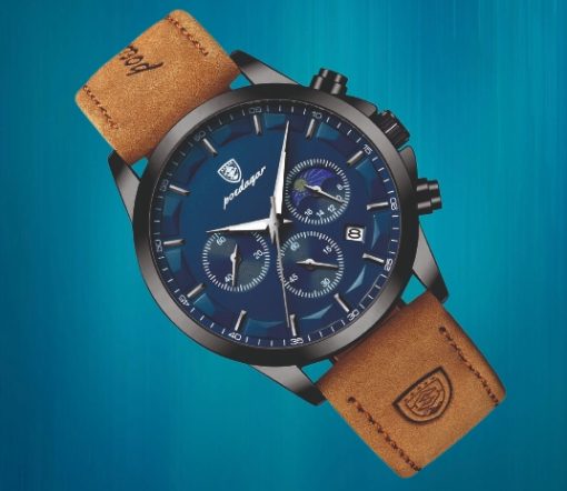 ZEGAREK MĘSKI ELEGANCKI POEDAGAR CHRONOGRAF PUDEŁKO WSKAŹNIK DZIEŃ / NOC
