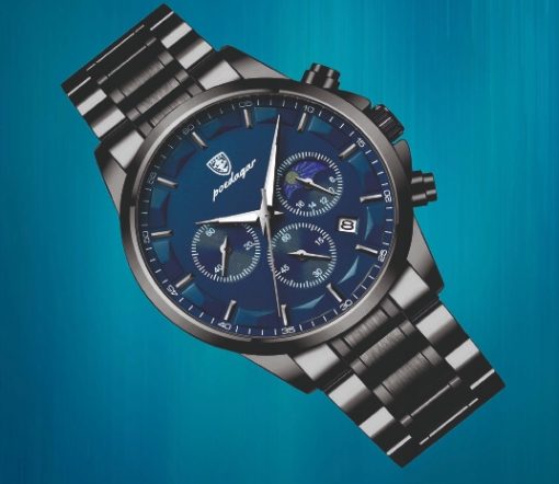 ZEGAREK MĘSKI ELEGANCKI POEDAGAR WSKAŹNIK DZIEŃ / NOC CHRONOGRAF PUDEŁKO