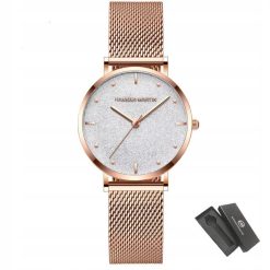 Zegarek damski rose gold na bransolecie mesh HANNAH MARTIN MS36 elegancki piękny pudełko
