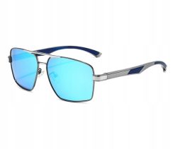 Męskie Okulary Przeciwsłoneczne Solenzio Aviator Polaryzacja z Etui UV400 srebrne niebieskie 2