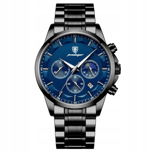 ZEGAREK MĘSKI ELEGANCKI POEDAGAR WSKAŹNIK DZIEŃ / NOC CHRONOGRAF PUDEŁKO