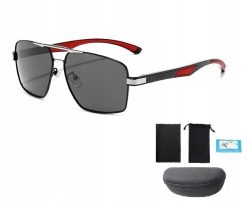 Męskie Okulary Przeciwsłoneczne Solenzio Aviator Polaryzacja z Etui UV400 czarne srebrne czerwone