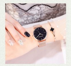 Zegarek damski na bransolecie mesh HANNAH MARTIN MS36 rose gold czarny elegancki piękny pudełko 2