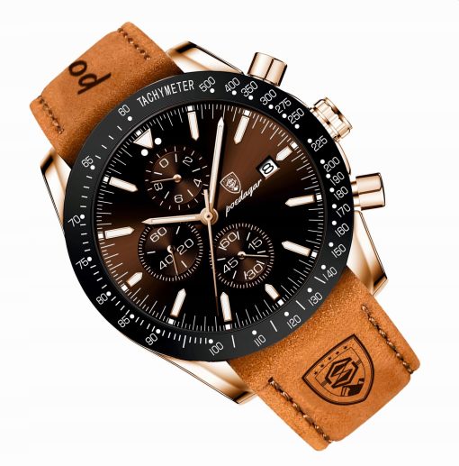 ZEGAREK MĘSKI ELEGANCKI POEDAGAR SPOROTWY CHRONOGRAF+PUDEŁKO SKÓRZANY PASEK