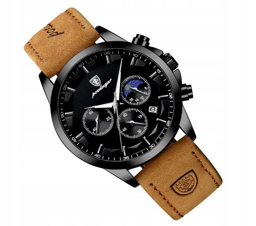 ZEGAREK MĘSKI ELEGANCKI POEDAGAR CHRONOGRAF PUDEŁKO WSKAŹNIK DZIEŃ / NOC