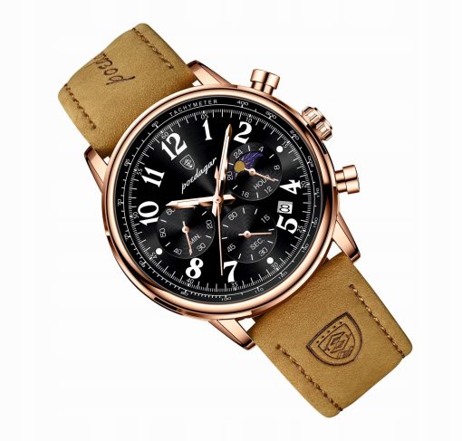 ZEGAREK MĘSKI ELEGANCKI POEDAGAR CHRONOGRAF PUDEŁKO WSKAŹNIK DZIEŃ / NOC