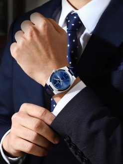 ZEGAREK MĘSKI ELEGANCKI POEDAGAR NA SKÓRZANYM PASKU PUDEŁKO NIEBIESKI 3