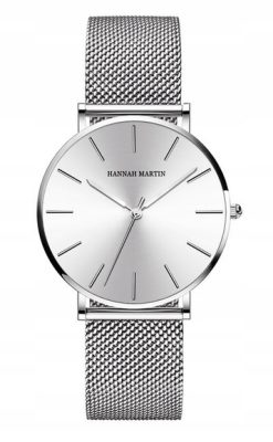 Elegancki srebrny zegarek damski na bransolecie mesh HANNAH MARTIN HM36 cały srebrny