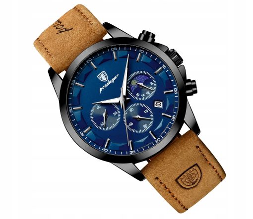 ZEGAREK MĘSKI ELEGANCKI POEDAGAR CHRONOGRAF PUDEŁKO WSKAŹNIK DZIEŃ / NOC