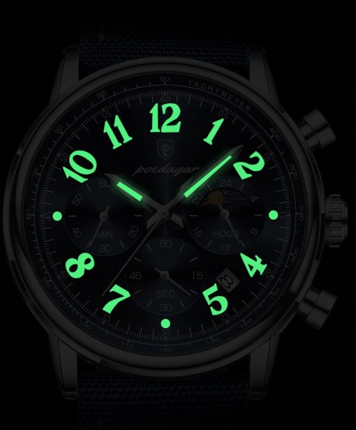 ZEGAREK MĘSKI ELEGANCKI POEDAGAR CHRONOGRAF PUDEŁKO WSKAŹNIK DZIEŃ / NOC