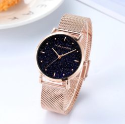 Zegarek damski na bransolecie mesh HANNAH MARTIN MS36 rose gold czarny elegancki piękny pudełko
