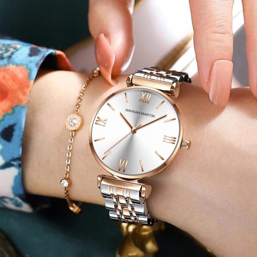 Piękny damski zegarek na bransolecie HANNAH MARTIN 1522 elegancki rose gold srebrny