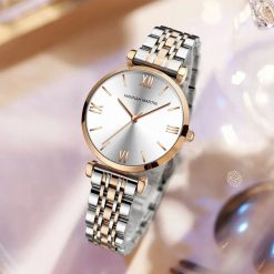 Piękny damski zegarek na bransolecie HANNAH MARTIN 1522 elegancki rose gold srebrny