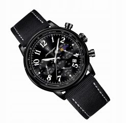 Czarny męski zegarek na pasku POEDAGAR 808 chronograf pudełko wskaźnik dzień/noc 5